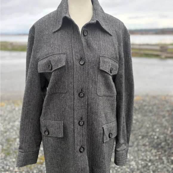 Vintage Herringbone Wool Coat Sz 12 - Picture 11 of 11
